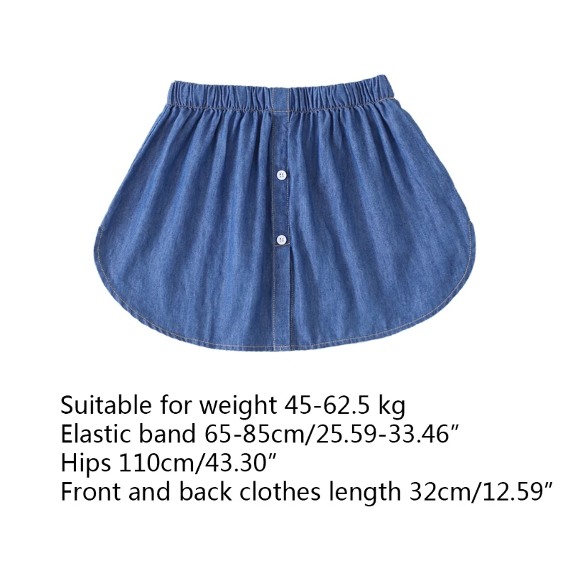 

Women Layered Decorative Skirt Buttons Cotton Denim Blue A-Line Flared Curved False Hem Detachable Elastic Waist Apron