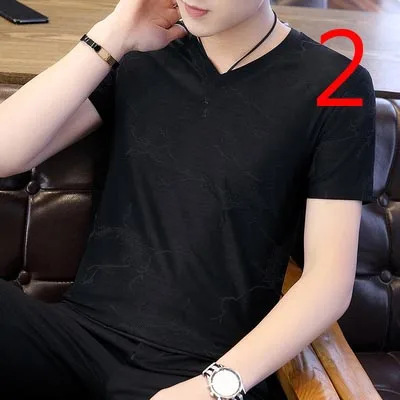 

2021 summer linen suit men's tide round neck short-sleeved t-shirt Korean version of the self-cultivation linen breathable leisu