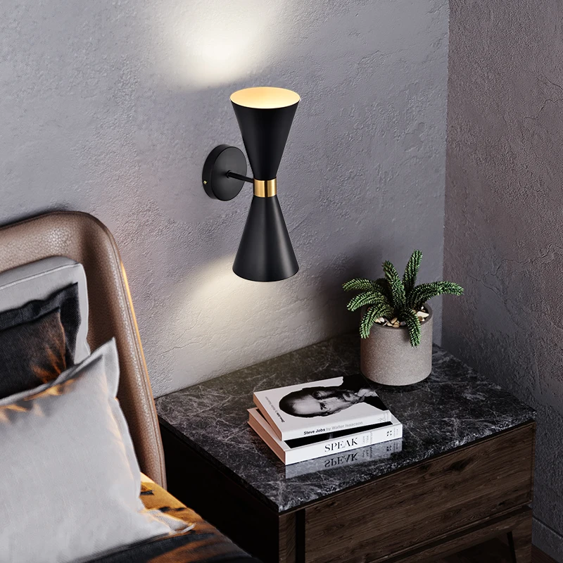 White modern wall sconce lights black lamps nordic bedroom bedside flexible adjustable up and down loft decor | Освещение