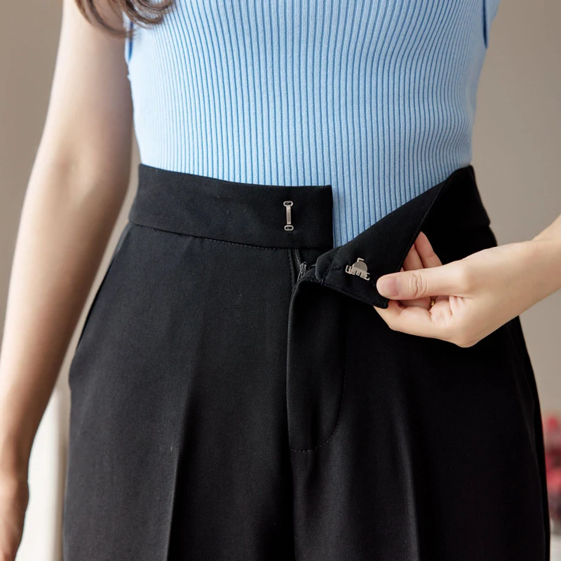 

Black Casual Pants Women Autumn High Waist Women's Suit Pants Wide Leg Split Workwear Formal Pants Spring Slit Drape Trousers