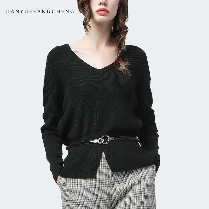 Свитер Женский вязаный с V-образным вырезом и длинным рукавом осень 2019 | Женская