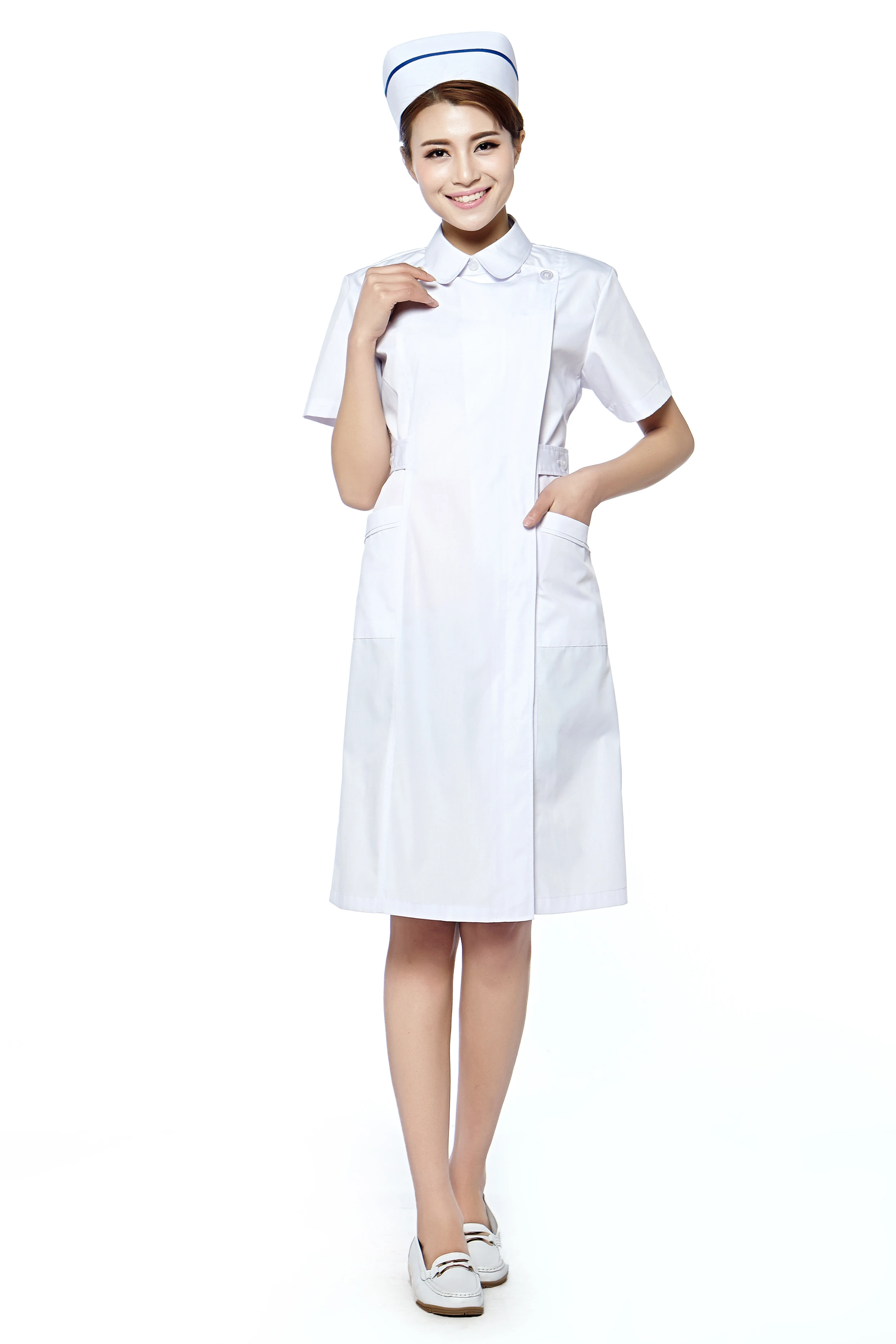 Женская униформа медсестры с коротким рукавом Белое платье Клиническая форма