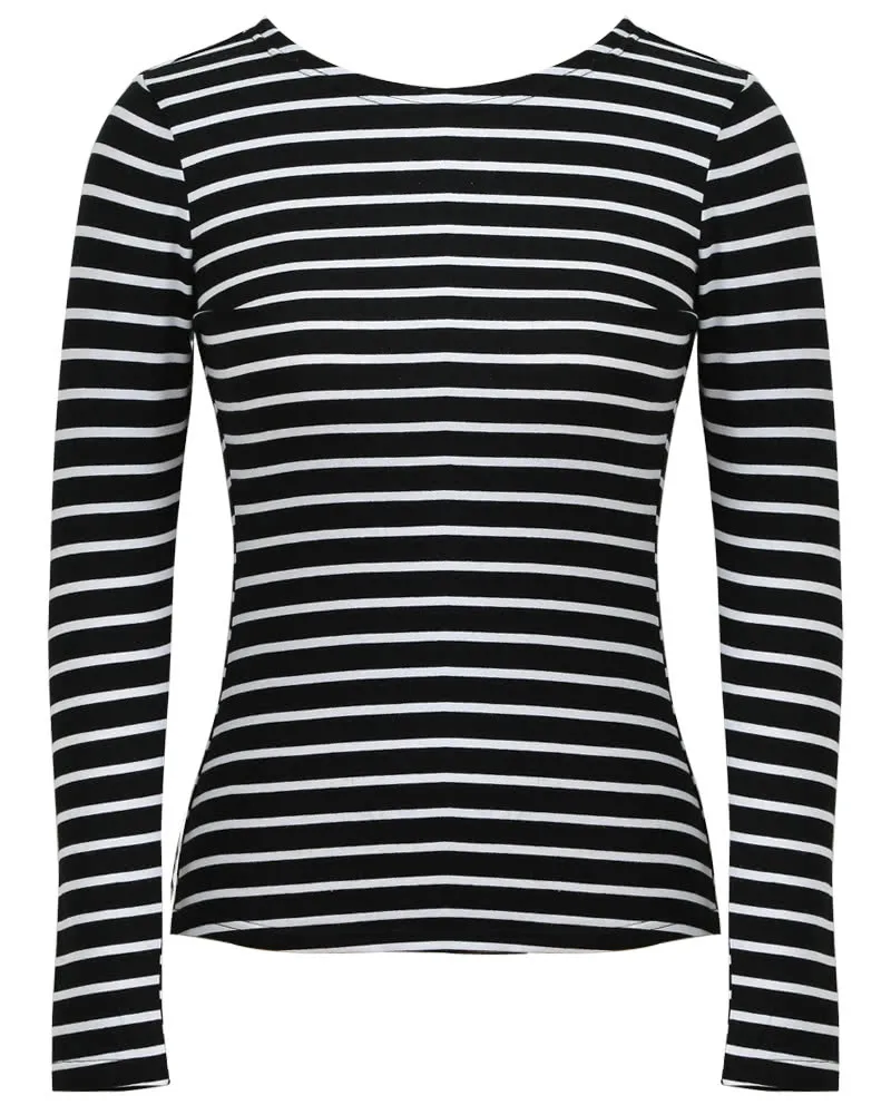 Женская Полосатая футболка с длинным рукавом круглым вырезом винтажные