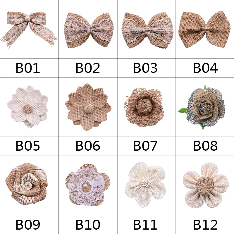 5 шт./лот цветы ручной работы из мешковины в винтажном стиле бант цветок