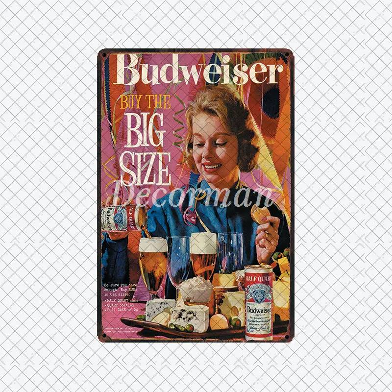 

[ WellCraft ] Budweiser BEER Metal Signs Posters Retro Wall Plaque Custom Pub Decor LTA-2010