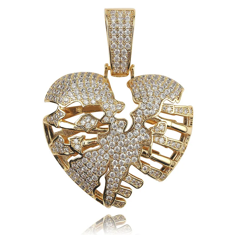 

Hip Hop Micro Pave AAA+ Cubic Zirconia Bling Ice Out Broken Heart Pendants Necklace for Men Fashion Rapper Jewelry Gifts