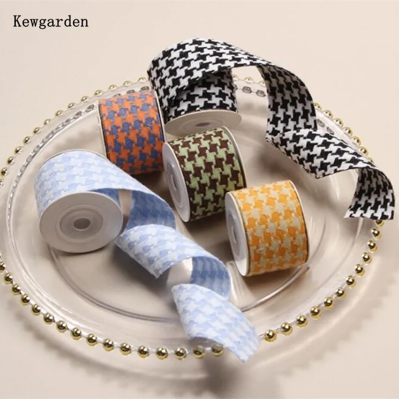 

Kewgarden 1.5" 1" 15mm 25mm 38mm Houndstooth Fabric Ribbon DIY Hair Bow Tie Accessories Handmade Carfts Packing Riband 10 Yards