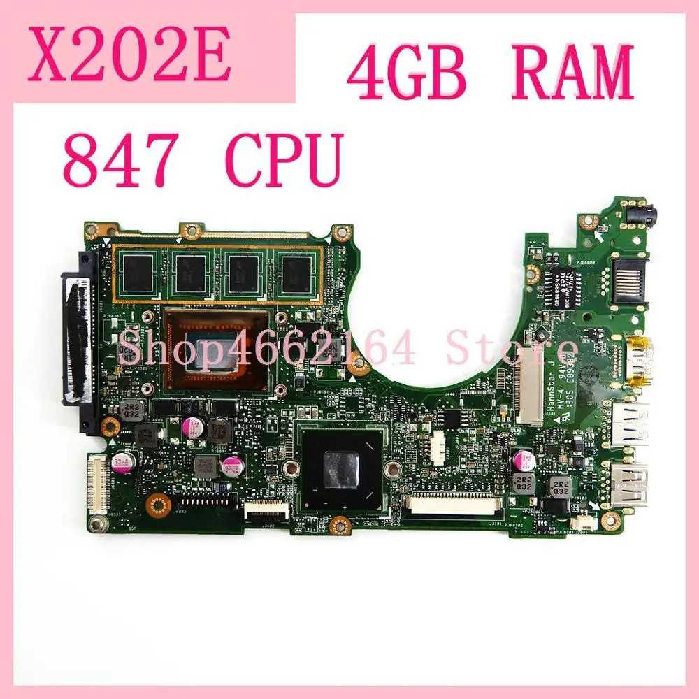 

X202E 4GB 847 CPU Mainboard REV 2.0 USB 3.0 For ASUS S200 S200E X202 X202E X201EP X201EV X201E Laptop motherboard 100%Tested OK