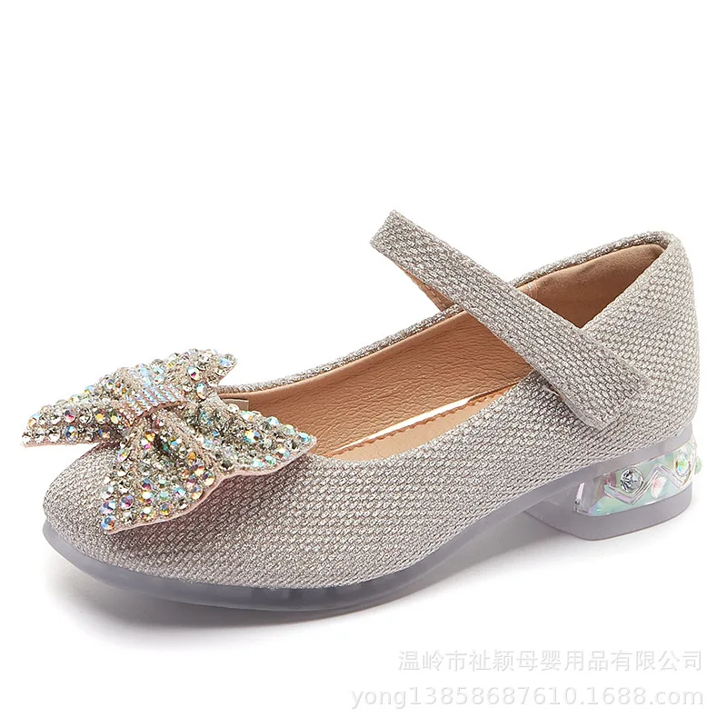 

Classic Bow Girl PU Leather Shoes Rhinestone Children Party Dance Kids Girls Shoes Princess High Heels Child Wedding Shoes KS642