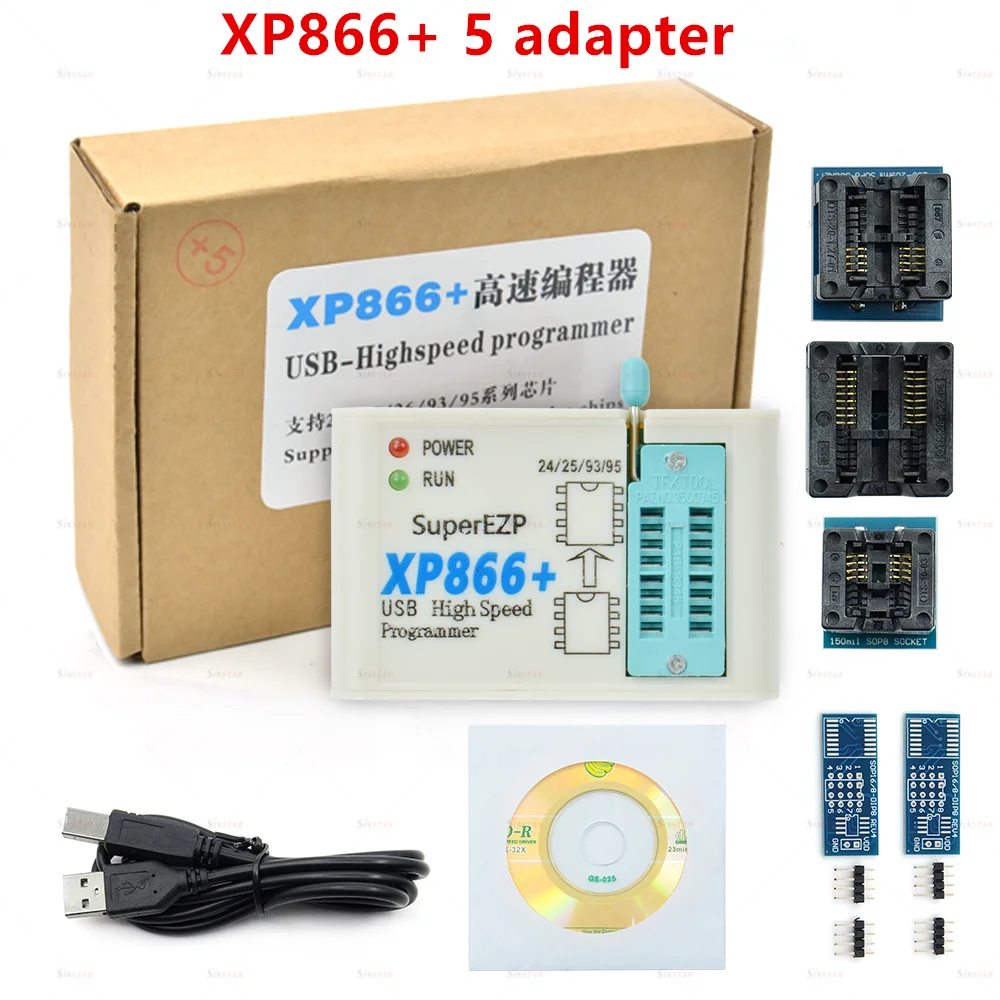 XP866 USB SPI Programmer with 5 Standard Adapter Support 24 25 93 95 EEPROM Flash Bios Compiler Calculator NEW IN Fast Speed