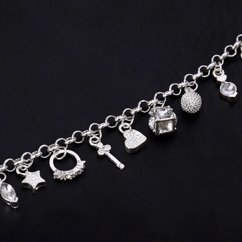 925 Sterling Silver Fashion 13pcs Pendant Chain Charm Bracelet for Women for Teen Girls Lady Gift Women Fine Jewelry images - 6