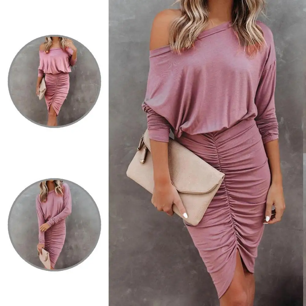 

Универсальное сексуальное Асимметричное мини-платье с открытыми плечами, женское облегающее платье с открытыми плечами для офиса