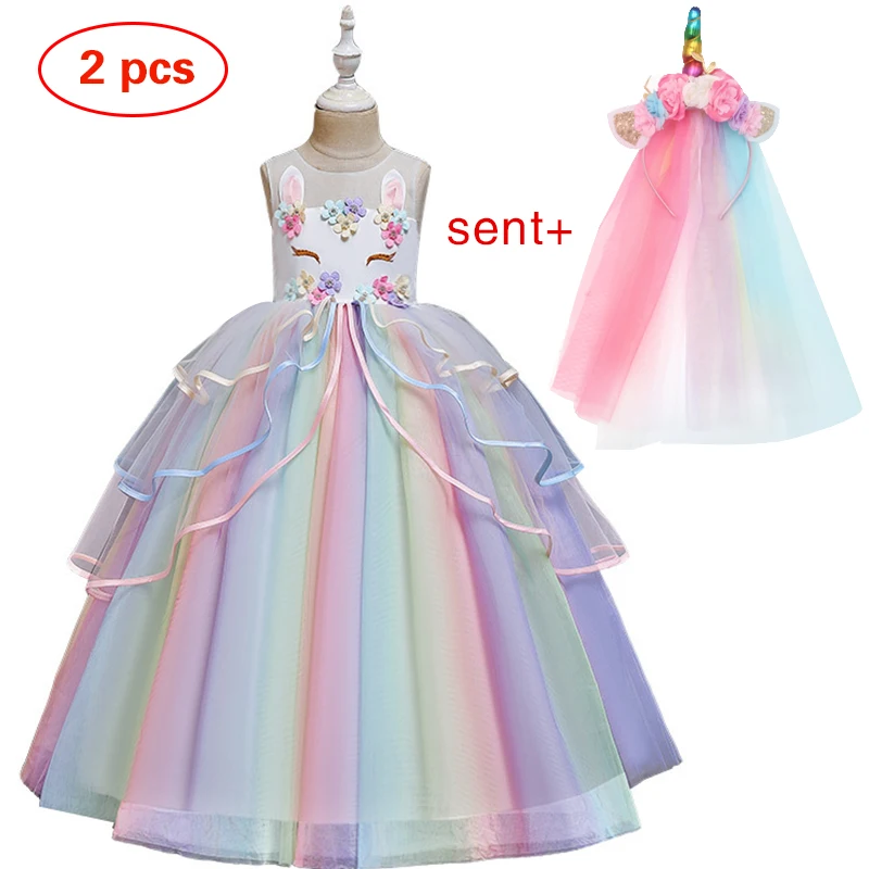 Flower girl Unicorn rainbow wedding party dress birthday role dance performance | Детская одежда и обувь