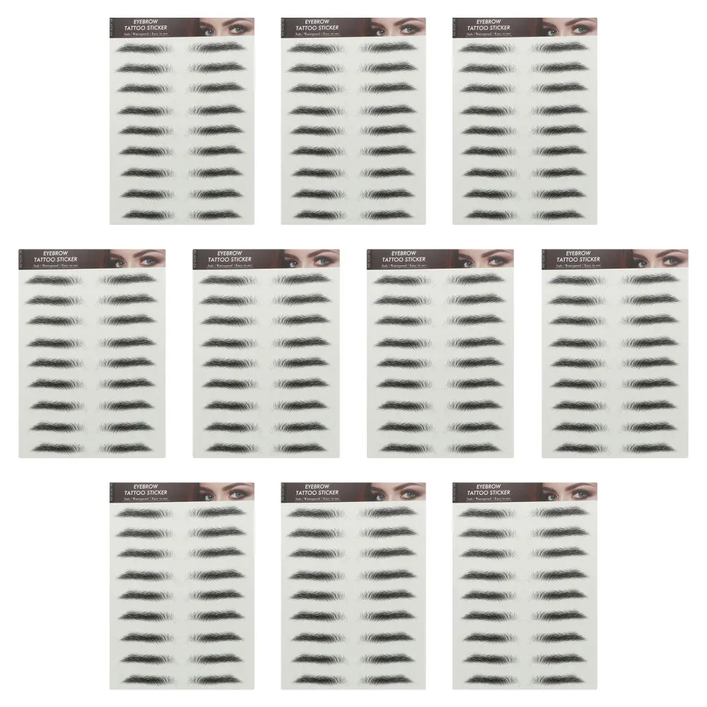 

10Pcs Bionic Fake Eyebrows Creative Waterproof Beauty Supply Black