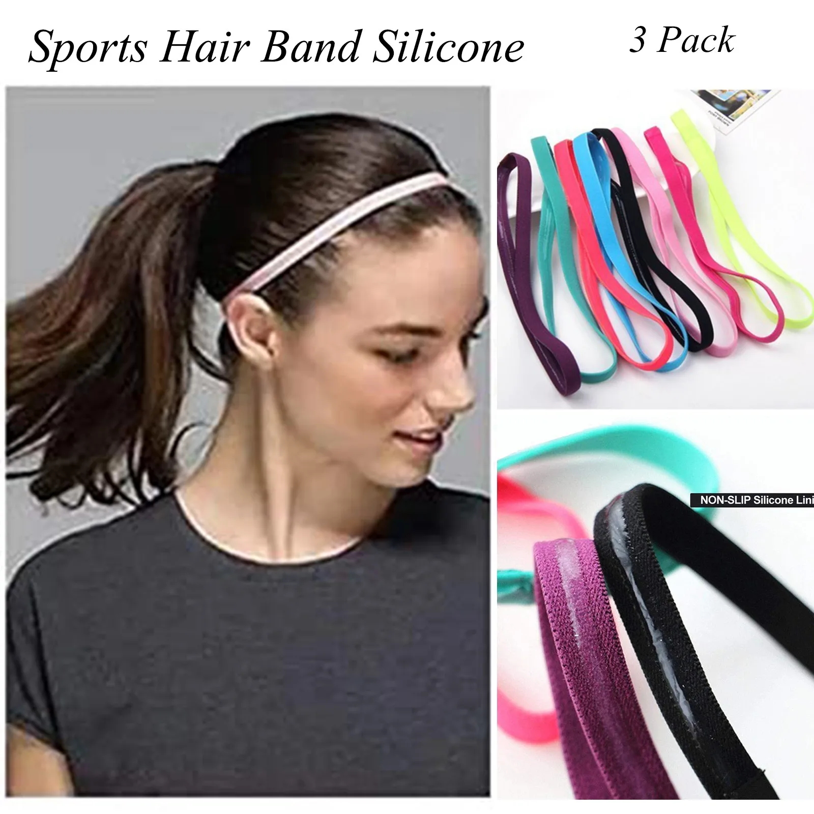 

3 Pieces Of Sports Yoga Headband Elastic Sports Thin Silicone Sports Headband Sweat Lead With Elastic Headband Football Running