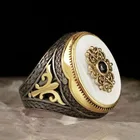 Мужские большие овальные коктейльные кольца с белым камнем, серебро античные, Винтажные Украшения пробы, черные кольца с кристаллами оболочка золотого цвета