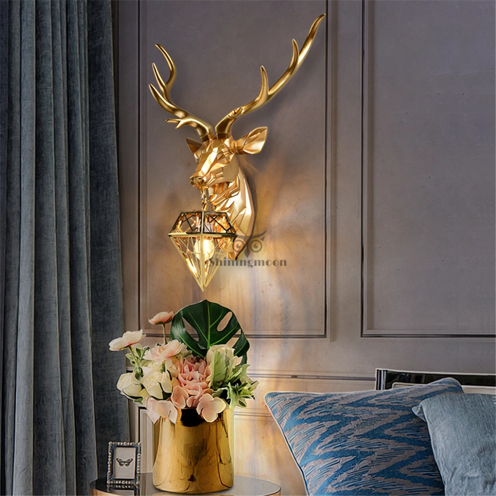 

Nordic Luxury Resin Antlers Led Wall Lamp Modern Retro Decoration Living Room Bedroom Bedside Lamp Indoor Lighting Wall Sconce