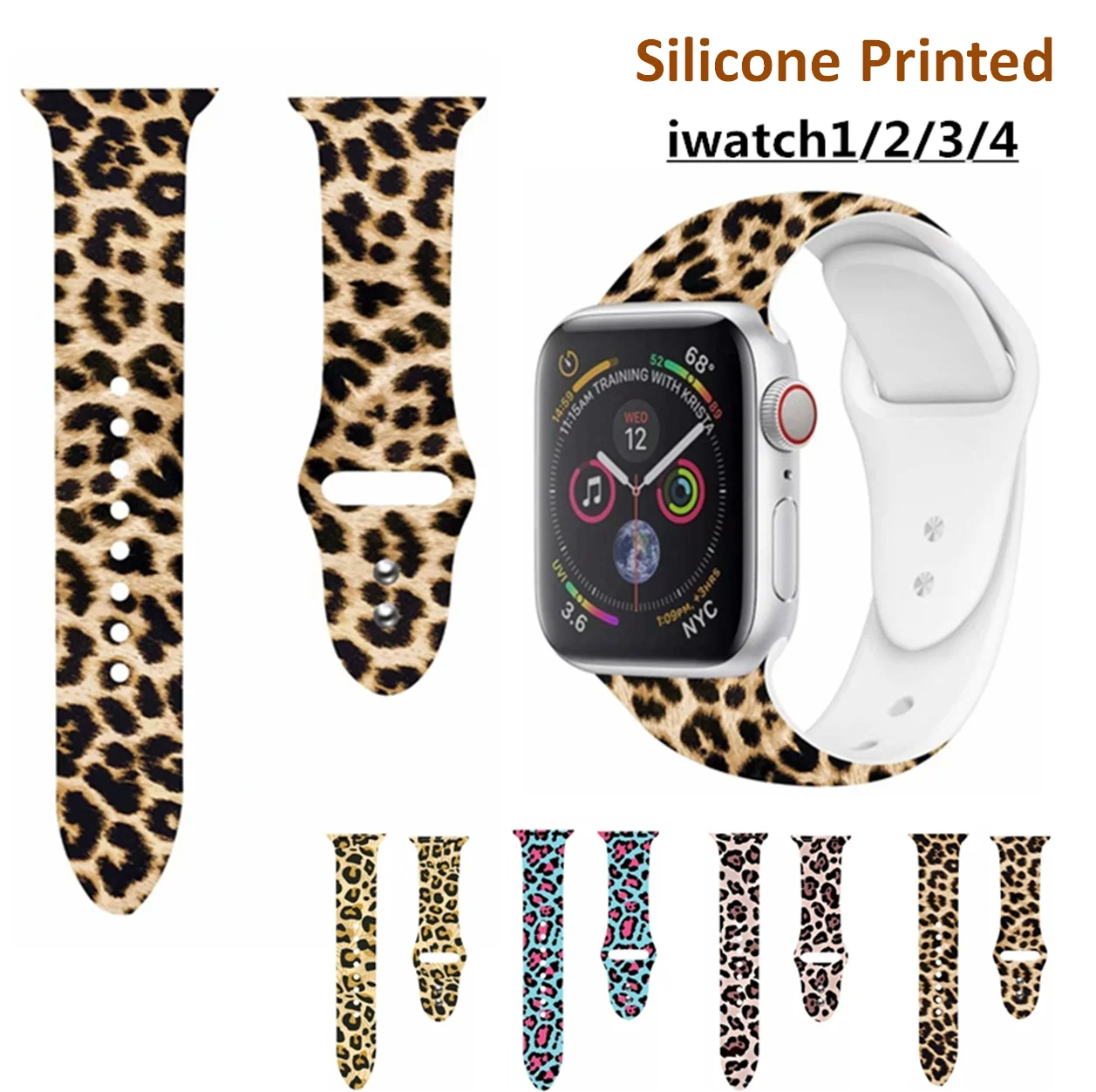 Apple watch Band цветочный Леопардовый силиконовый Печатный сменный ремешок браслет для iwatch 1 2 3 4 четыре стиля