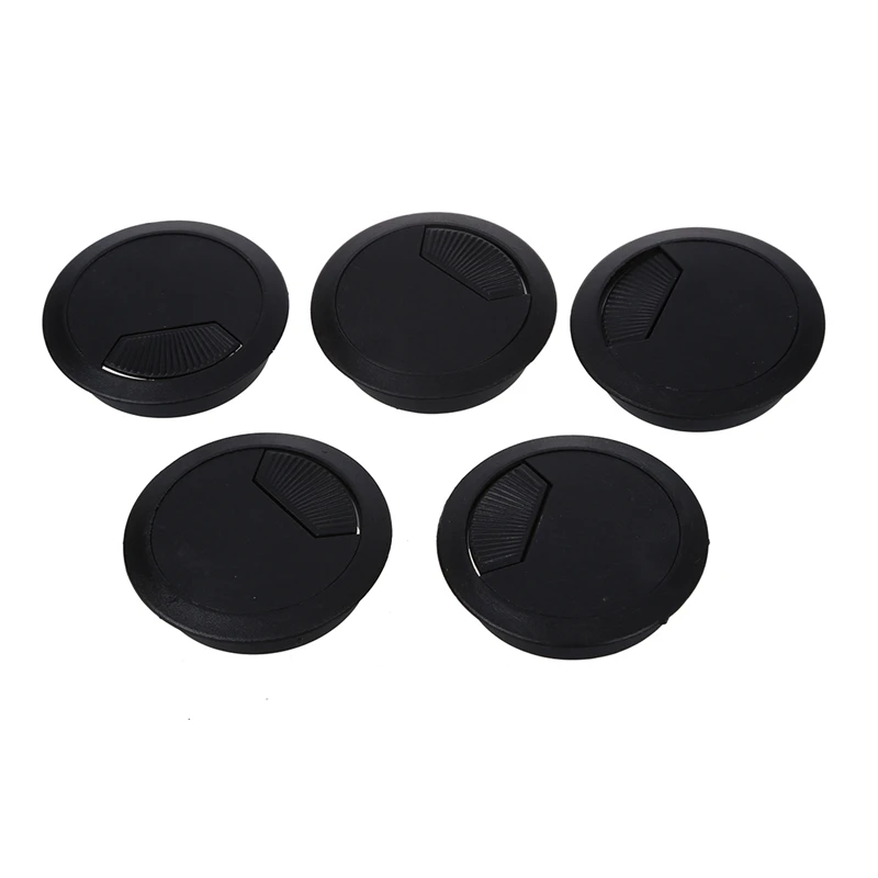 

5 Pcs Home Office Desk Table Computer 60mm Cable Cord Grommet Hole Black