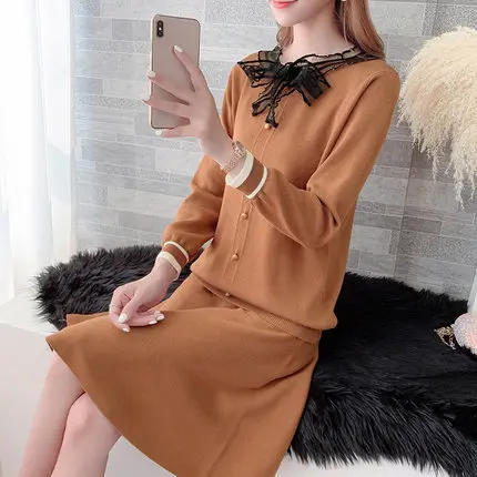 8 Женский комплект 2 шт. вязаный костюм Ms. Fashion тонкая рубашка вышитый свитер сумка бедра бахрома половина юбка из двух частей женская одежда - Цвет: 8