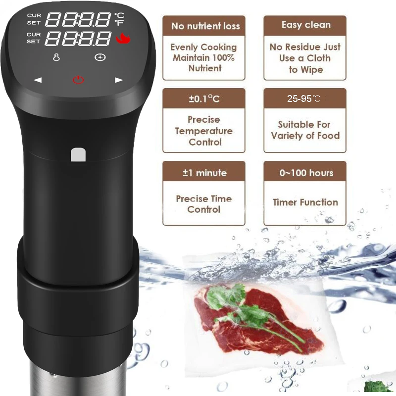 Погружной термостат-циркулятор IPX7 Sous Vide Cooker мощностью 1800 Вт с ЖК-дисплеем и