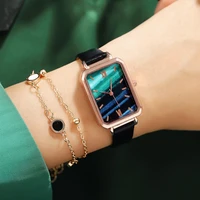 new fashion design rectangle women watches luxury female quartz watch simple ladies wristwatches woman black leather clock