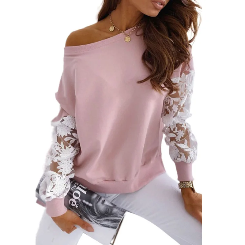 

2021 Autumn and Winter The New Women's Clothing Casual Splicing Lace Hollow Out Long Sleeve Hedging Hoodie