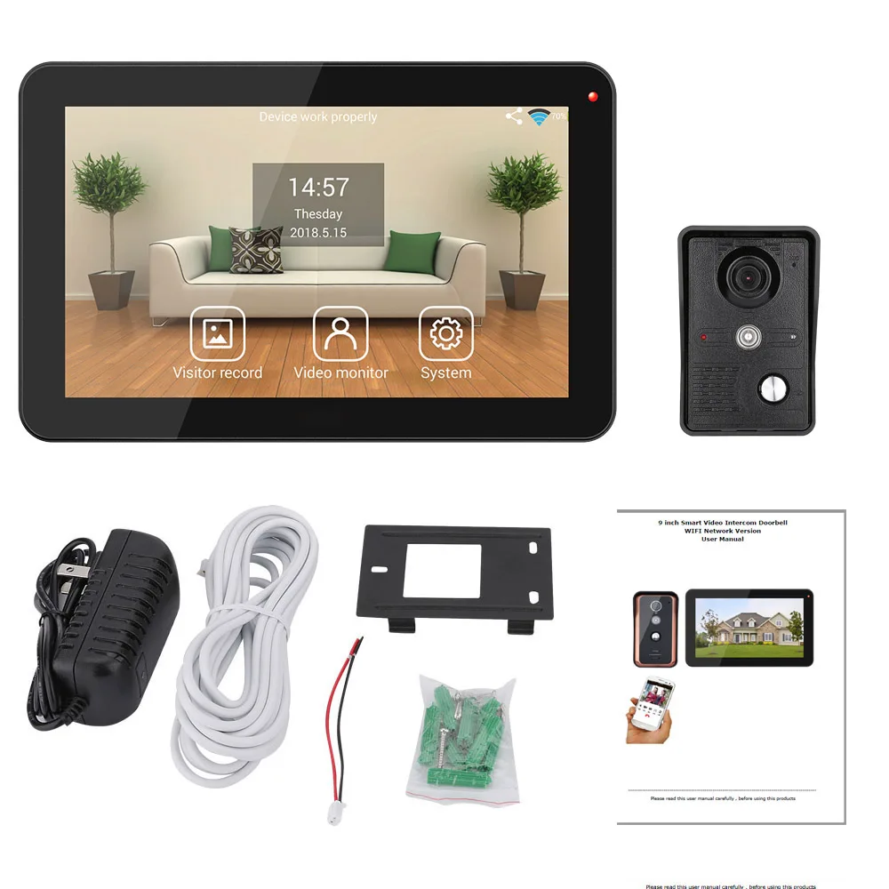 1080P 9 Inch Wireless/WIFI Smart IP Video Door phone Doorbell Intercom System with 3 Night Vision Monitor + 2 Camera | Безопасность и