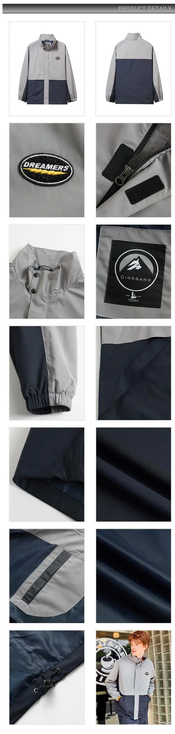 Giordano мужская куртка контрастный вышитый значок Chaquetas Hombre длинный рукав карманы спереди Jaqueta Corta Vento 01079749