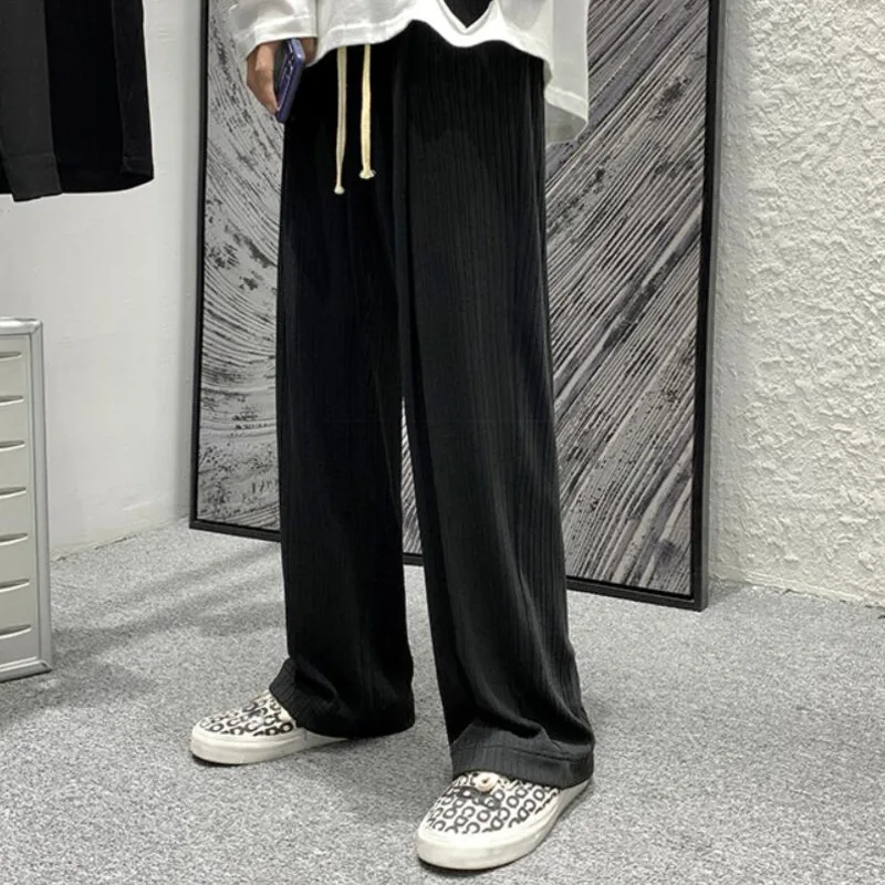 

Summer Pleated Pants Men Fashion Gray Black Beige Casual Pants Men Streetwear Korean Loose Straight Wide Leg Pants Mens Trousers