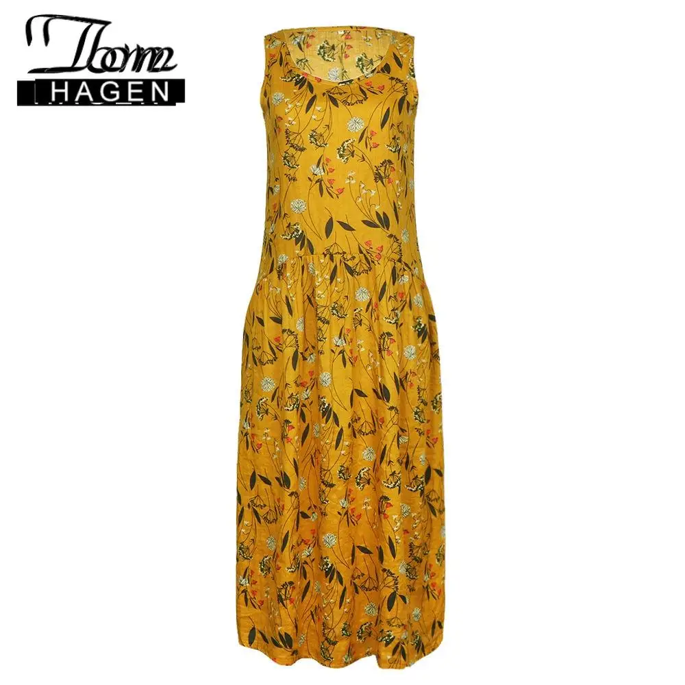 Женское длинное льняное платье Tom Hagen Платье макси с цветочным принтом в стиле