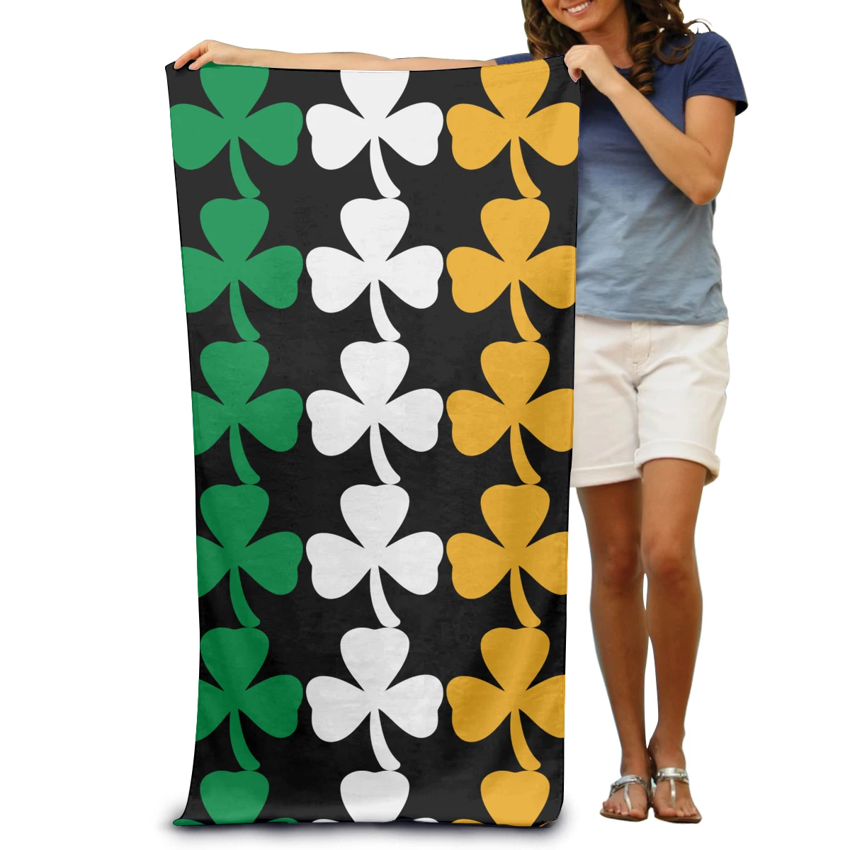 

Ireland Shamrock Flag Highly Cotton Bath Face Absorbent Premium Quality Lightweight Superfine Fiber Adult Beach Towels