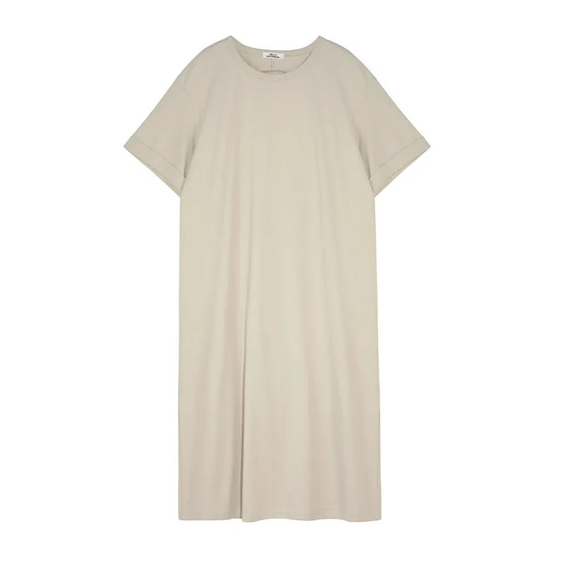 

Short-sleeved Halter Dress Female Korean Casual Wild Loose Lazy Simple Soft Femme Robe Solid All Match Fashion O Neck Vestidos