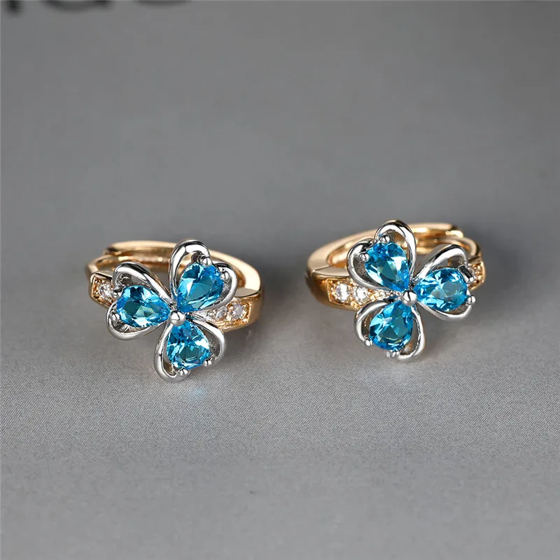 Висячие свадебные серьги с кристаллами и цветами модные женские голубым