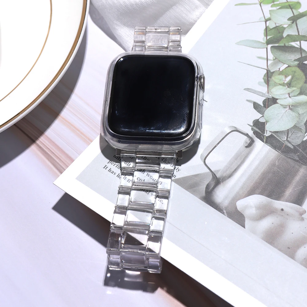 Transparent WatchBand for Apple Watch SE 7 Clear Glass Bracelets Strap on Smart IWatch Band Series 6 5 4 32 38mm 40mm 42mm 44mm