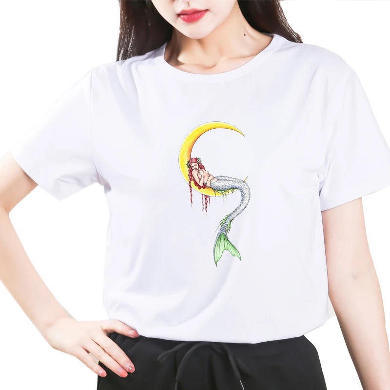 

Fashion Summer Tops T Shirt fish and girl Tshirt New Vogue Tshirt Tee Cute Women T-shirt Female Tee Shirt 90s Girls Tee Tshirt