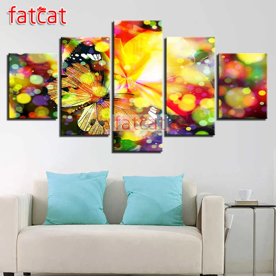 

FATCAT Color butterfly flower 5 Piece Diy Diamond Painting Full Square Round Drill Diamond Embroidery Animals Needlework AE1993