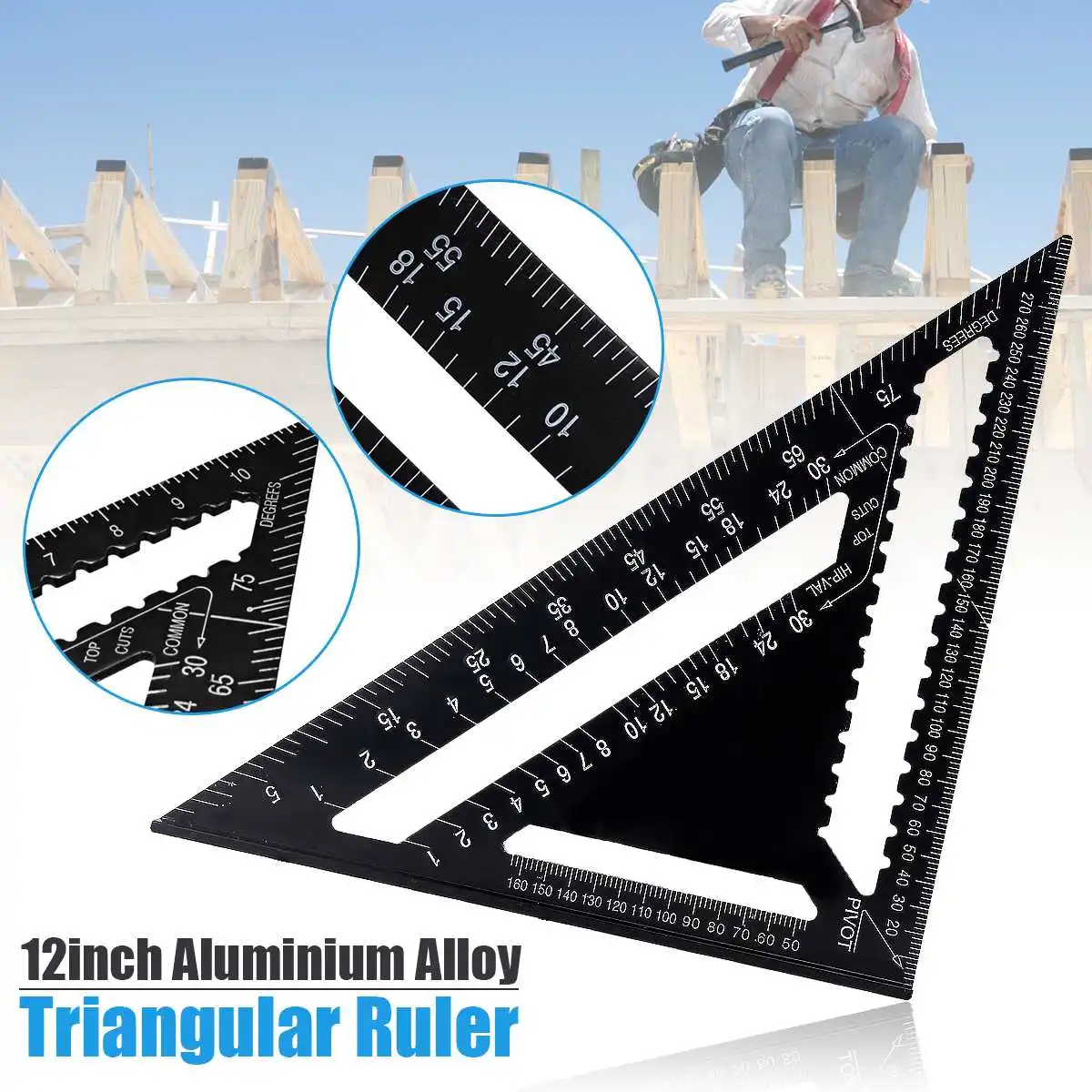 

12inch Tri-Square Ruler Measuring Tool Aluminum Alloy Muliti-Funcational Protractor Meter Line Scriber for Woodworking Tools