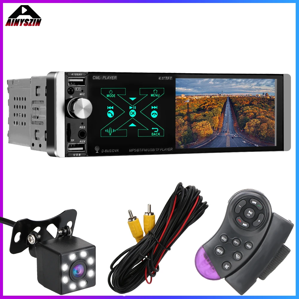 

Reverse Image 1 Din Car FM Radio Player In-dash HD Multimedia Player Intelligent Bluetooth 4.1'' Car MP5 Video Player