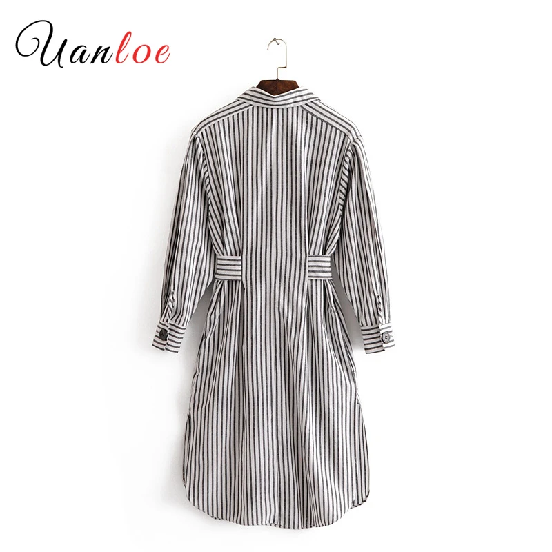 Женские базовые полосатые платья с карманами галстуком-бабочкой Длинный рукав