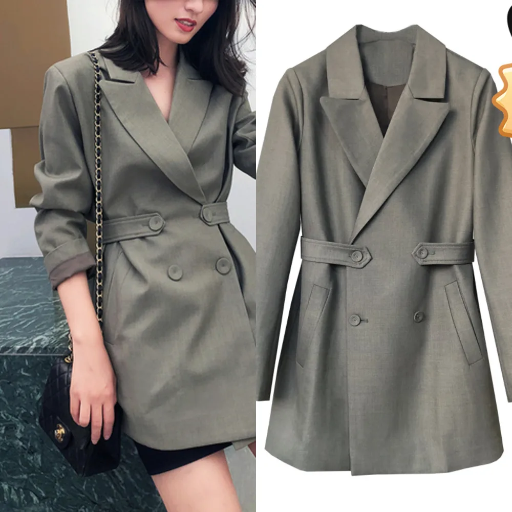 

Long Blazers Women Jackets Autumn Business Button Wasit Casual Long Blazer Coat Mujer Feminino Longo Outwears