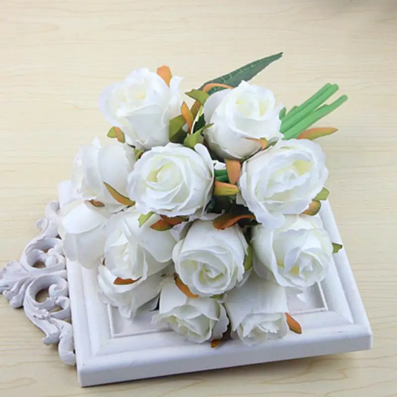 

Hot Sale 1 Bouquet 12 Heads Rose Bouquet Artificial Silk Flowers For Wedding Party Bride Bouquets Home Decorative