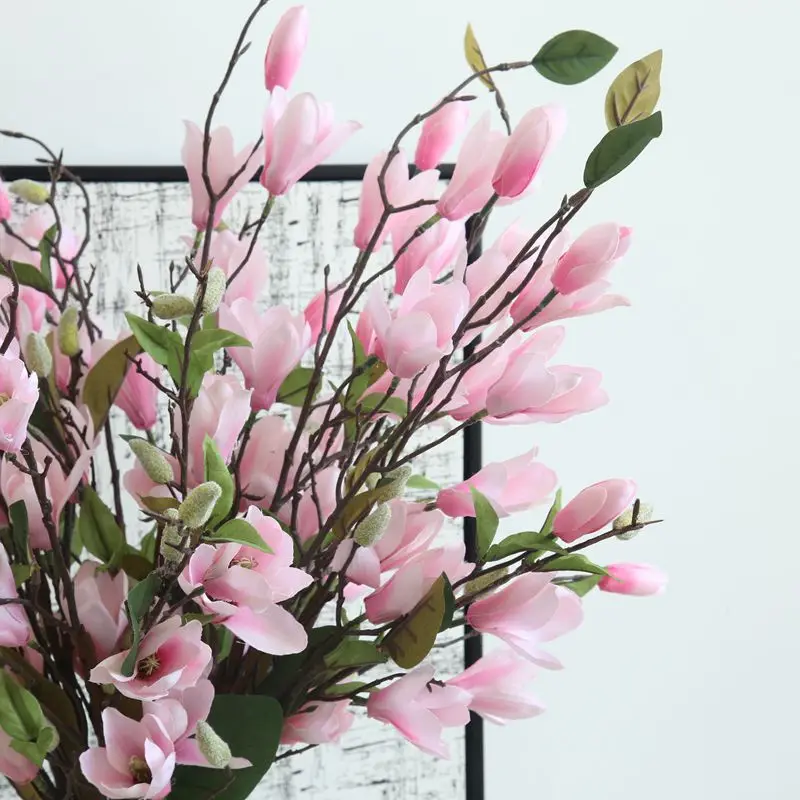 

Magnolia Artificial Flowers Bouquet 9 Big Head Fake Flowers for Home Wedding Restaurant Decoration