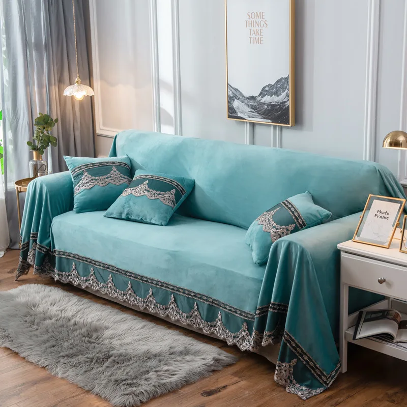 Роскошный бархатный чехол для дивана в гостиную кружевное покрывало большого