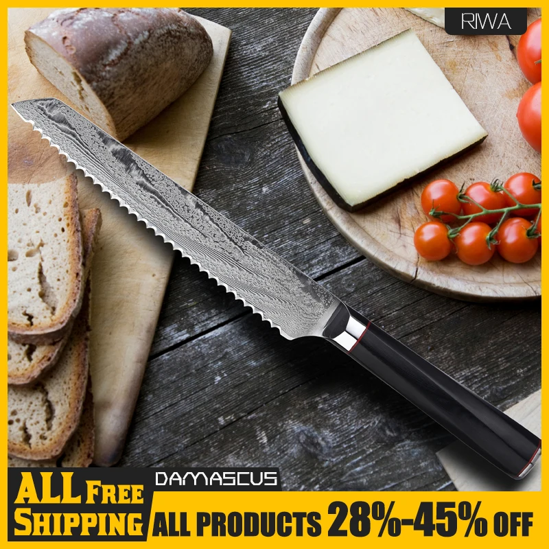 

8 Inch Damascus Stainless Steel Baking Tools Bread Knife Household Cake Toast Serrated Knives Confectioner&Breakfast Tools G10