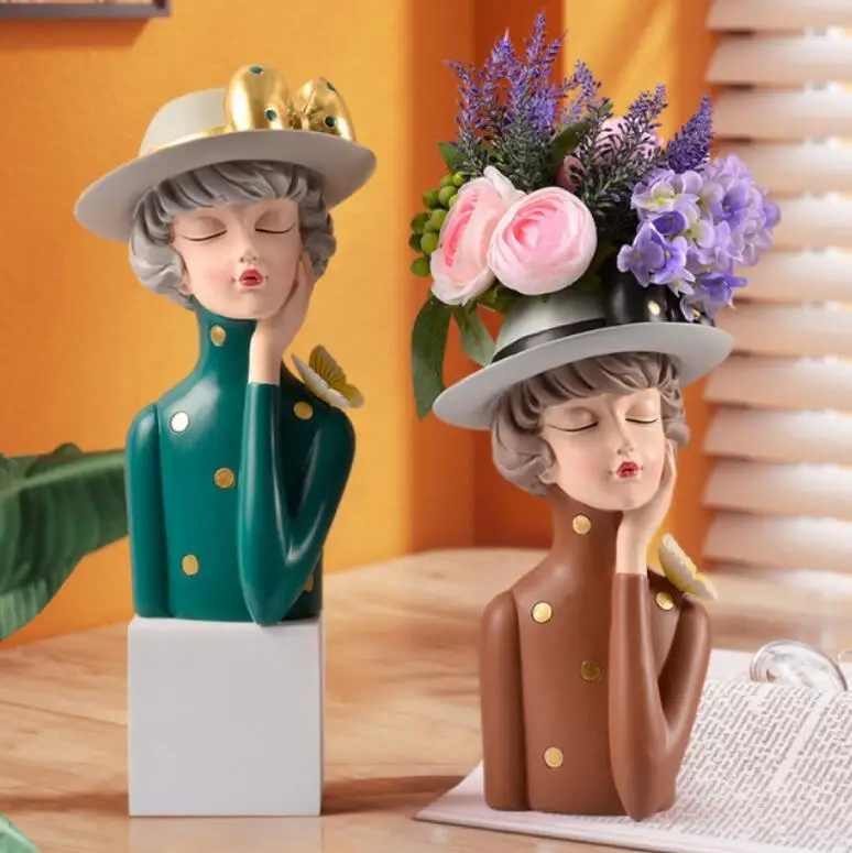 

Creative Girl Sculpture Flower Pot Resin Figure Model Nordic Home Decor Bedroom Decor Accessories One Piece Resin Statue Gifts