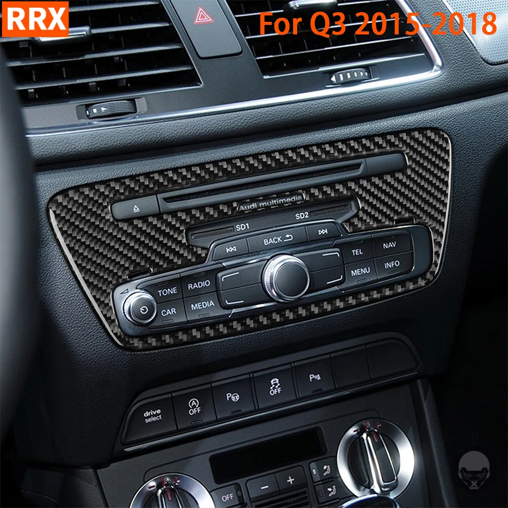 

Central Control Radio Panel Surround Frame Cover Trim Real Carbon Fiber Sticker For Audi Q3 2015 2016 2017 2018 Car Accessories