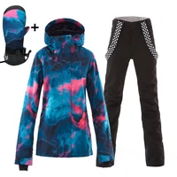 smn new women snow clothing snowboarding suit sets 10k waterproof windproof winter outdoor wear ski jacket and strap snow pant