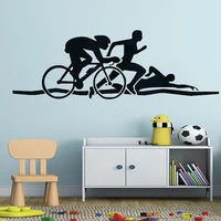 triathlon athleten wand aufkleber bike schwimmen run sport vinyl wand abziehbilder gesundheit fitness 3553
