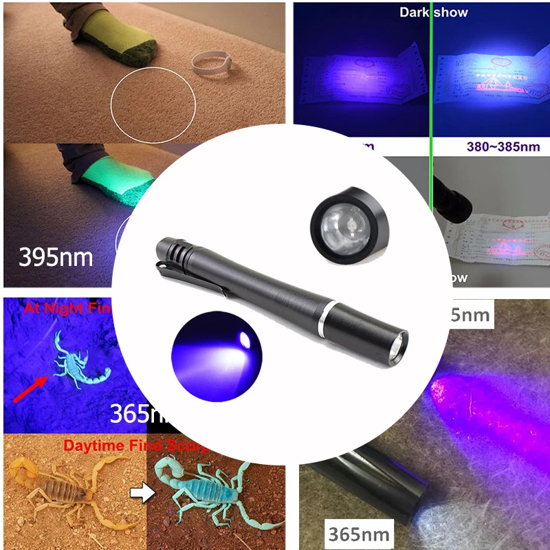 

GM Cheaper Portable Mini UV Light Ultra Violet LED Pen Flashlight Black Light Torch 380nm 395nm 365nm UV Penlight Money Detector